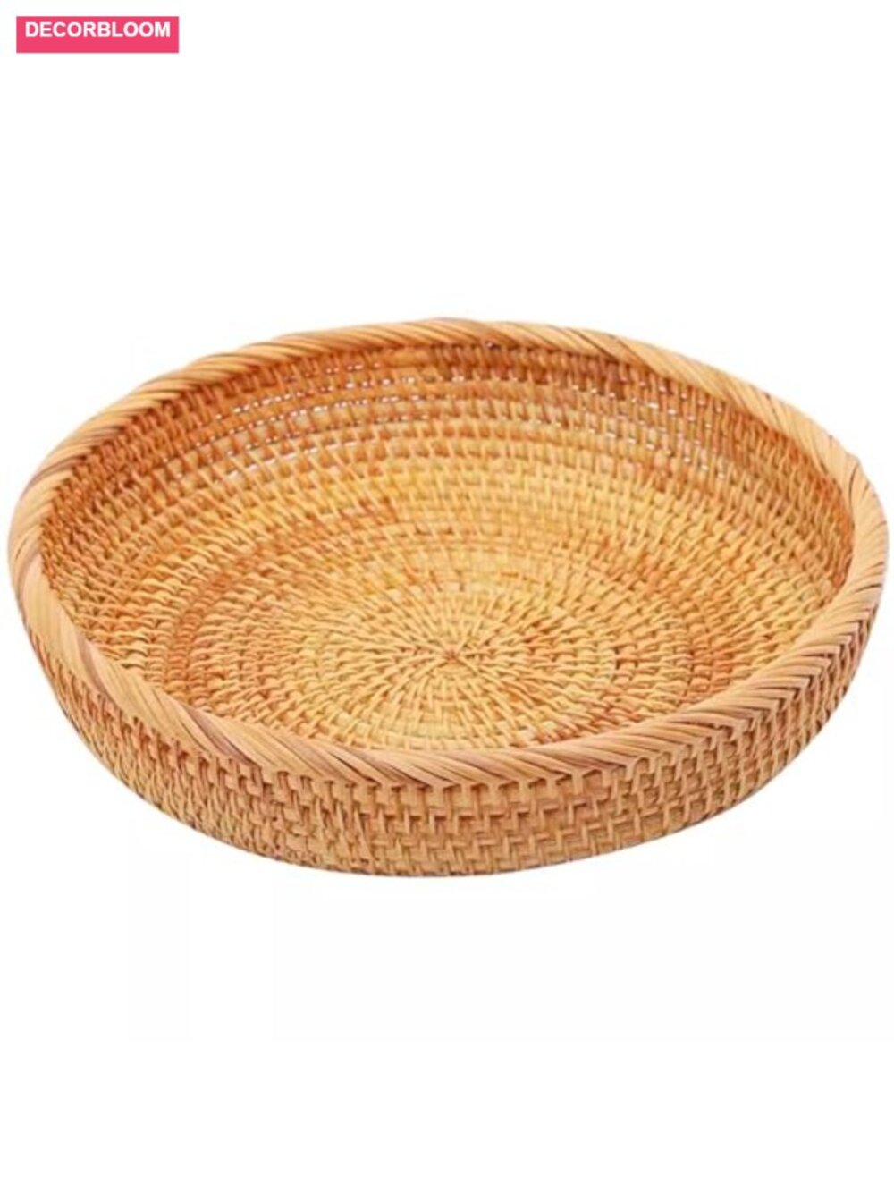 Natural Rattan Round Serving Basket Handwoven Wicker Key Bowl 7.1in